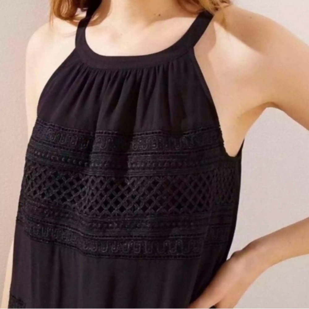 LOFT Tassel Halter Swing Dress in Black Large Petite New With Tags - Picture 3 of 4